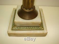 Antique Vintage White Overlay Wheel Cut To Green Glass Oil Lamp Sandwich Era