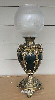 Antique Vtg B&H Bradley & Hubbard Electric Electrified Kerosene Oil Lamp withGlobe
