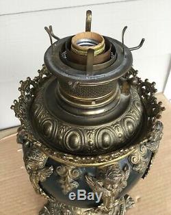 Antique Vtg B&H Bradley & Hubbard Electric Electrified Kerosene Oil Lamp withGlobe