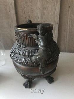 Antique Vtg Brass Cherub Cupid Boudoir Parlor Estate Oil Lamp