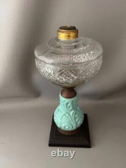 Antique Vtg Eapg Sandwich Glass Blue Kerosene Banquet Piano Parlor Oil Lamp