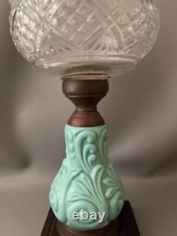 Antique Vtg Eapg Sandwich Glass Blue Kerosene Banquet Piano Parlor Oil Lamp