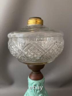 Antique Vtg Eapg Sandwich Glass Blue Kerosene Banquet Piano Parlor Oil Lamp