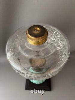 Antique Vtg Eapg Sandwich Glass Blue Kerosene Banquet Piano Parlor Oil Lamp