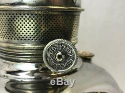 Antique Vtg Edward Miller EM&Co Nickel Plate Kerosene Oil Lamp Hurricane Lantern
