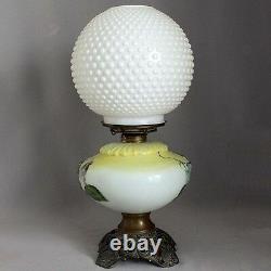 Antique Vtg GONE WITH THE WIND Oil Parlor LAMP Embossed MILK GLASS HOBNAIL GLOBE