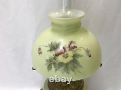 Antique Vtg Glass Parlor Lamp Hand Painted Pansies Banquet Oil Hurricane GWTW