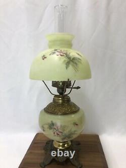 Antique Vtg Glass Parlor Lamp Hand Painted Pansies Banquet Oil Hurricane GWTW