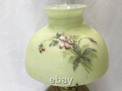 Antique Vtg Glass Parlor Lamp Hand Painted Pansies Banquet Oil Hurricane GWTW