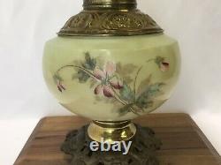 Antique Vtg Glass Parlor Lamp Hand Painted Pansies Banquet Oil Hurricane GWTW