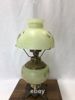 Antique Vtg Glass Parlor Lamp Hand Painted Pansies Banquet Oil Hurricane GWTW