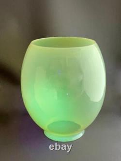 Antique Vtg Gwtw Opaline Vaseline Uranium Glass Gas Oil Banket Lamp Shade Part
