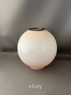 Antique Vtg Gwtw Pink & White Cased Glass Oil Banquet Lamp Ball Shade Globe Part