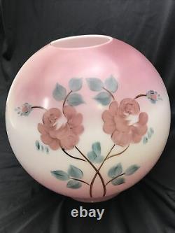 Antique Vtg Hand Painted Glass Ball Oil Lamp Shade Globe Pink Roses, GWTW, Piano