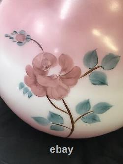 Antique Vtg Hand Painted Glass Ball Oil Lamp Shade Globe Pink Roses, GWTW, Piano