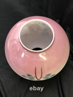 Antique Vtg Hand Painted Glass Ball Oil Lamp Shade Globe Pink Roses, GWTW, Piano