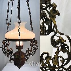 Antique Vtg Hanging Oil Lamp Chandelier PIED PIPER Children Country Store Wood