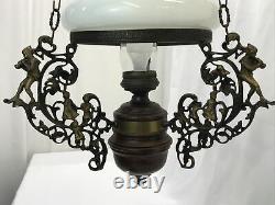 Antique Vtg Hanging Oil Lamp Chandelier PIED PIPER Children Country Store Wood