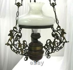 Antique Vtg Hanging Oil Lamp Chandelier PIED PIPER Children Country Store Wood