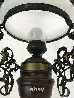 Antique Vtg Hanging Oil Lamp Chandelier PIED PIPER Children Country Store Wood