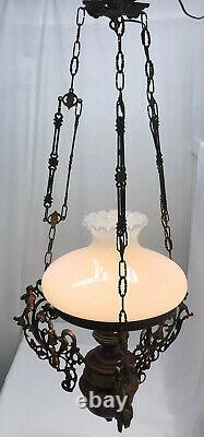 Antique Vtg Hanging Oil Lamp Chandelier PIED PIPER Children Country Store Wood