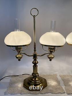 Antique Vtg PAIR Art Deco Victorian Brass Student Oil Lamp Boudoir Desk Accent