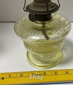 Antique Vtg Uranium Vaseline Glass Oil Lamp Green Finger Loop Depression