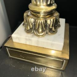 Antique Vtg Victorian Art Deco Elec Banquet Oil Lamp Pedestal Marble Glass Brass