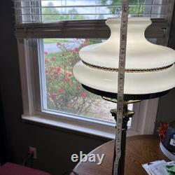 Antique Vtg Victorian Art Deco Elec Banquet Oil Lamp Pedestal Marble Glass Brass