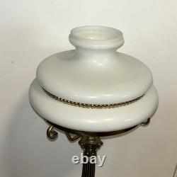 Antique Vtg Victorian Art Deco Elec Banquet Oil Lamp Pedestal Marble Glass Brass