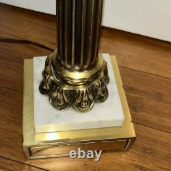 Antique Vtg Victorian Art Deco Elec Banquet Oil Lamp Pedestal Marble Glass Brass