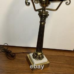 Antique Vtg Victorian Art Deco Elec Banquet Oil Lamp Pedestal Marble Glass Brass