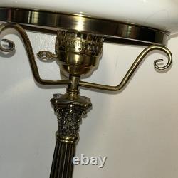 Antique Vtg Victorian Art Deco Elec Banquet Oil Lamp Pedestal Marble Glass Brass