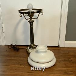 Antique Vtg Victorian Art Deco Elec Banquet Oil Lamp Pedestal Marble Glass Brass
