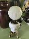 Antique WHITE Milk Glass CHERUB / BABY FACE Converted TABLE OIL LAMP NICE
