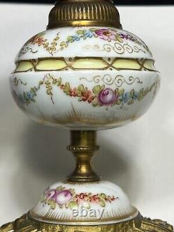 Antique W&W Kosmos Oil Lamp w Hand Painted Continental Porcelain & Ormolu Base