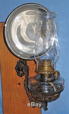 Antique Wall Bracket Oil Lamp Backplate Holder Glass Font Mercury Reflector