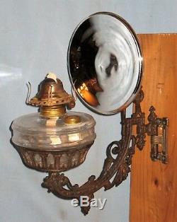 Antique Wall Bracket Oil Lamp'b&h' Back Plate Holder Font Reflector 1880 #2