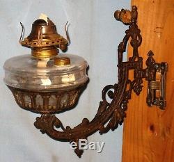 Antique Wall Bracket Oil Lamp'b&h' Back Plate Holder Font Reflector 1880 #2