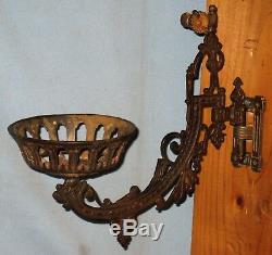 Antique Wall Bracket Oil Lamp'b&h' Back Plate Holder Font Reflector 1880 #2