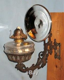 Antique Wall Bracket Oil Lamp'b&h' Back Plate Holder Font Reflector 1880 #2