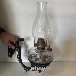 Antique Wall Hanging Oil Lamp With Swing Bracket Purple Hue Oil Font Queen Ann