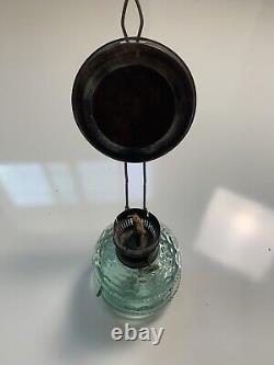 Antique Wall Mount Oil lamp, Green Glass, Ditmar, Austria