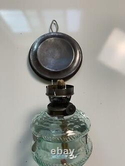 Antique Wall Mount Oil lamp, Green Glass, Ditmar, Austria