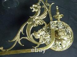 Antique Wall Sconce Oil Lamp Brass Gothic Revival Victorian Devgru Lion Dragon