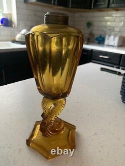 Antique Westmoreland Glass Oil Lamp Font W Fish Base Amber 1920s