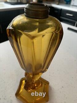 Antique Westmoreland Glass Oil Lamp Font W Fish Base Amber 1920s