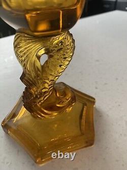 Antique Westmoreland Glass Oil Lamp Font W Fish Base Amber 1920s
