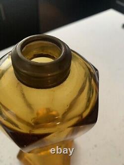 Antique Westmoreland Glass Oil Lamp Font W Fish Base Amber 1920s