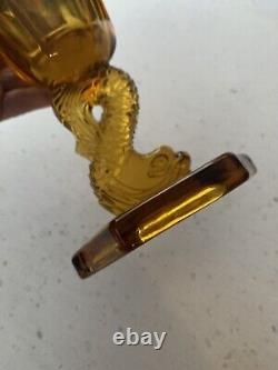 Antique Westmoreland Glass Oil Lamp Font W Fish Base Amber 1920s
